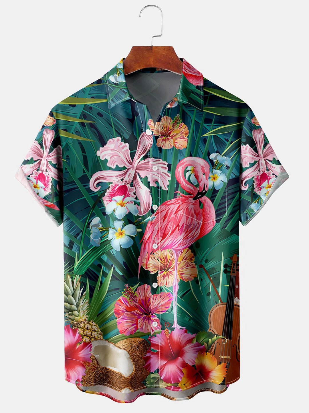 Men''s Flamingo Print Casual Breathable Hawaiian Short Sleeve Shirt