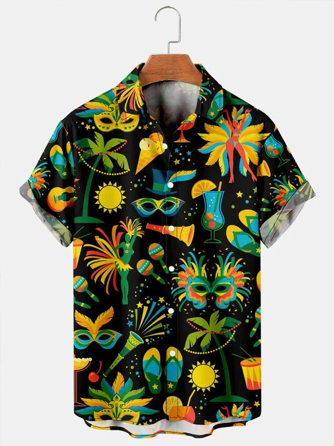 Men''s Vintage Shirts Mardi Gras Graphic Casual Breathable Short Sleeve Hawaiian Shirt