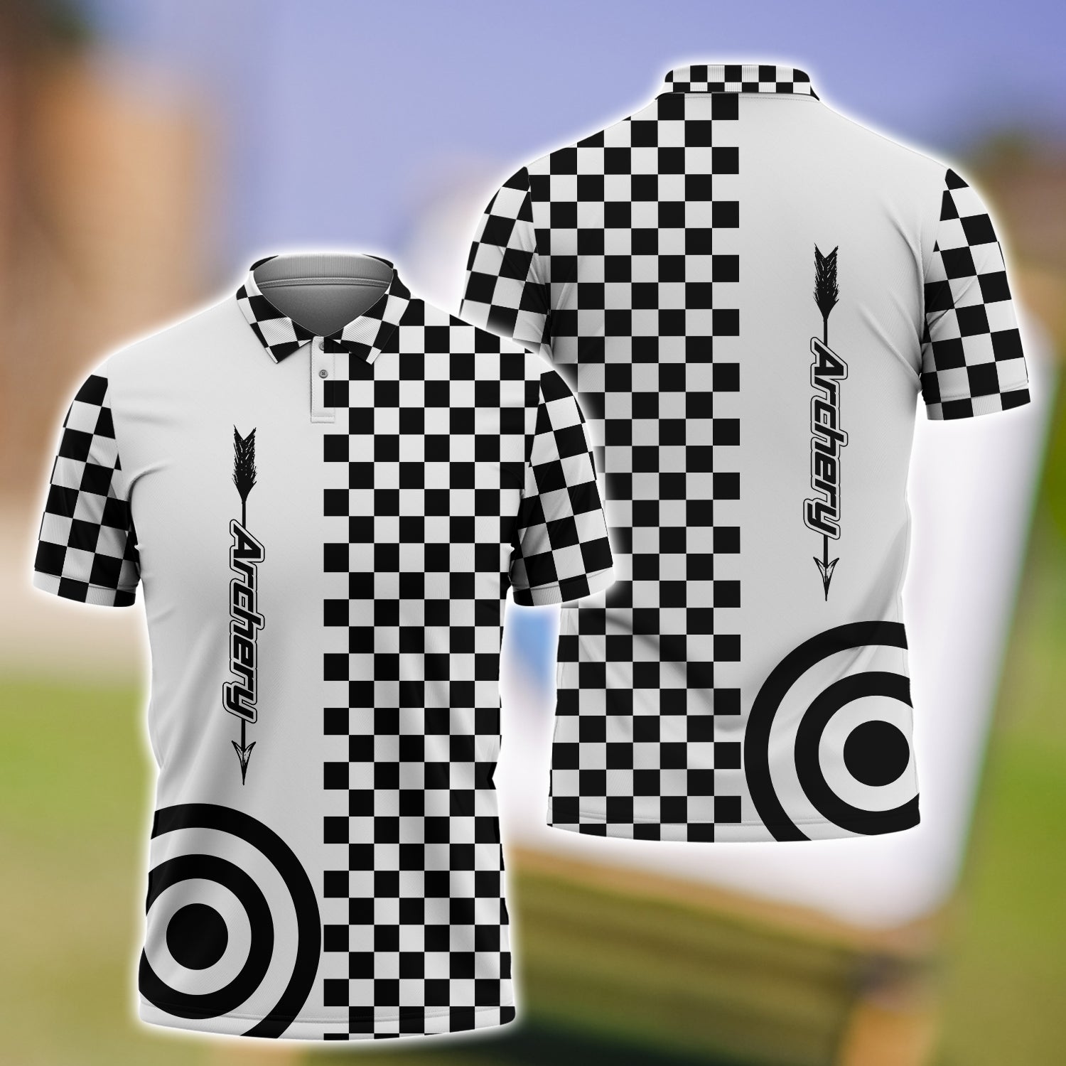 Archery Black and White 3D Polo Shirt/ Gift for Archery Lover/ Idea Uniform Archery Shirt