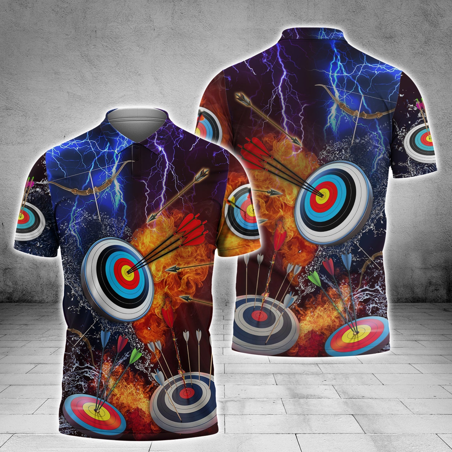 3D All Over Print Archery Water and Fire Pattern Polo Shirt/ Perfect Shirt for Men Women/ Archery Team Shirt