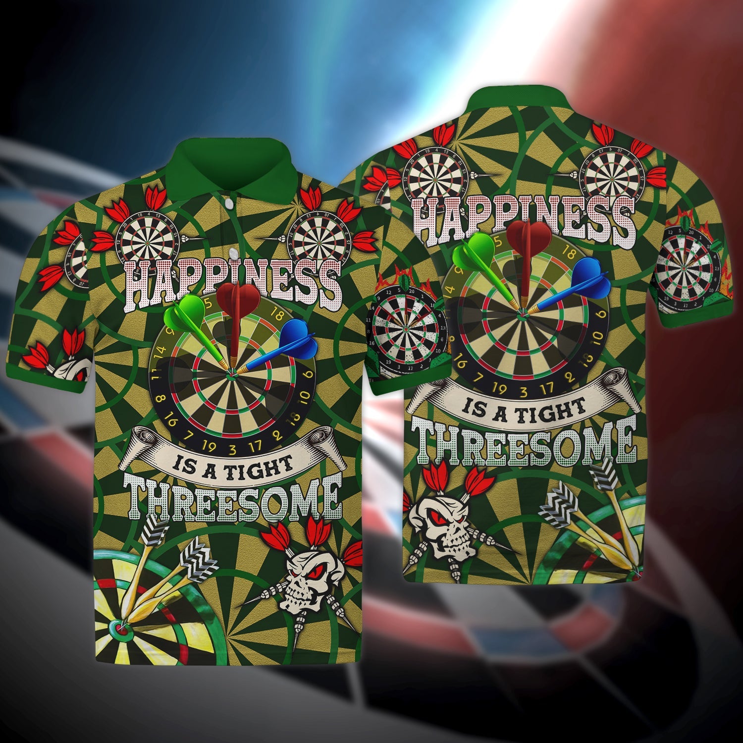 Happiness Is A Tight Threesome Darts Polo Shirt/ 3D All Over Print Dart and Skull Shirt
