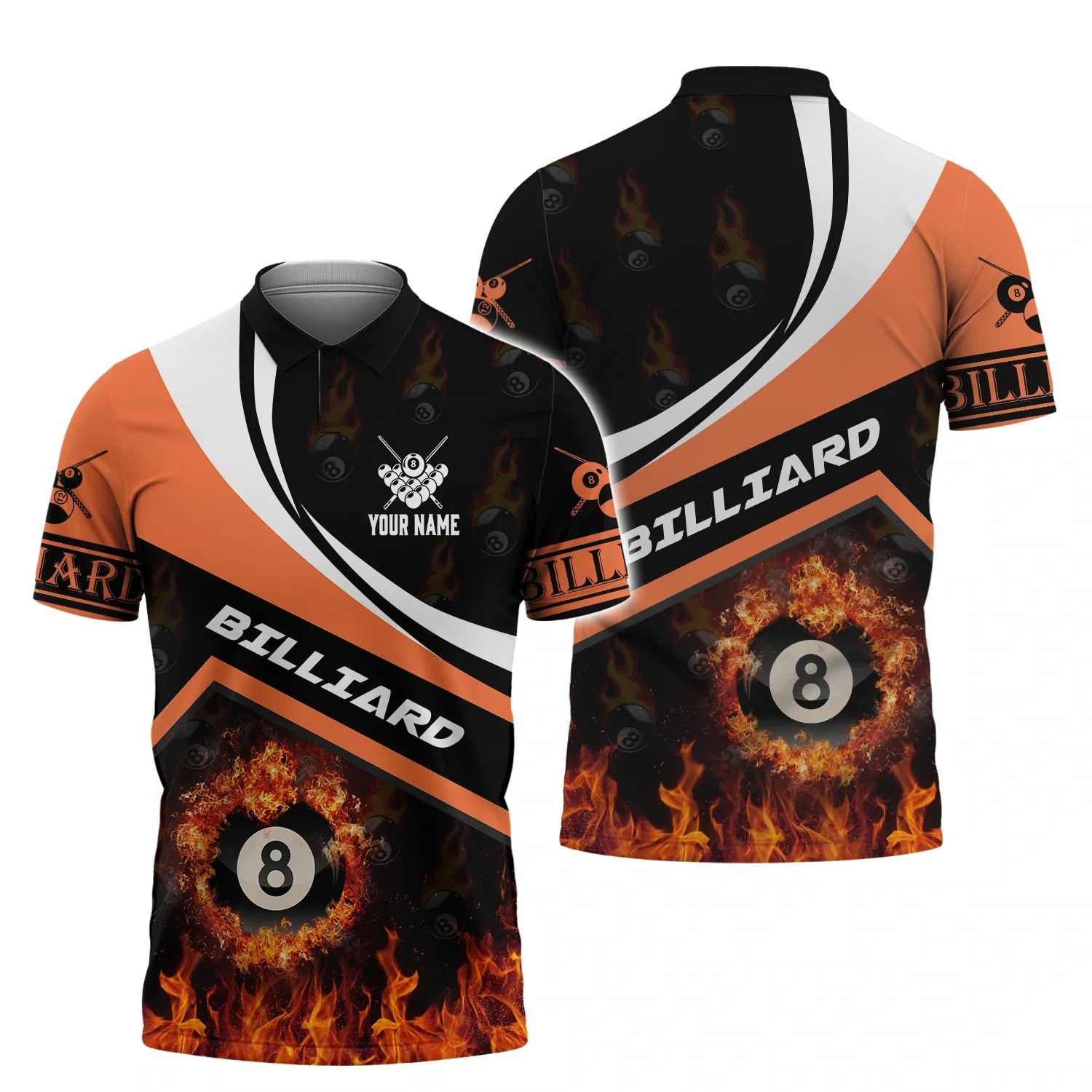 Ball In Fire Billiard Polo Shirt/ Custom Name 3D All Over Print Sport Style Billiard for Player