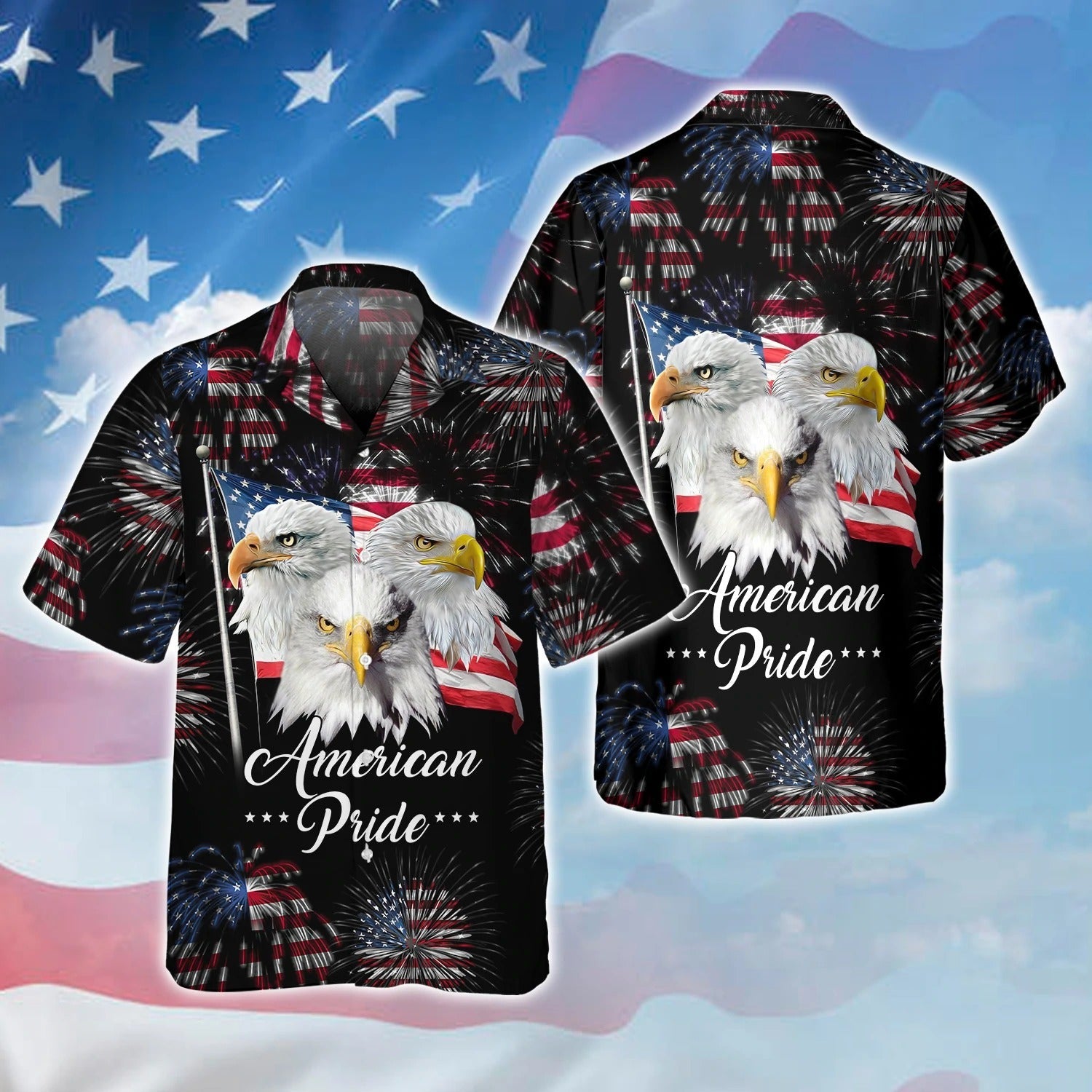 3D Full Printed Eagle American Pride Hawaiian Shirt For 4Th Of July Gifts/ Summer Aloha Patriotic Hawaii Shirt
