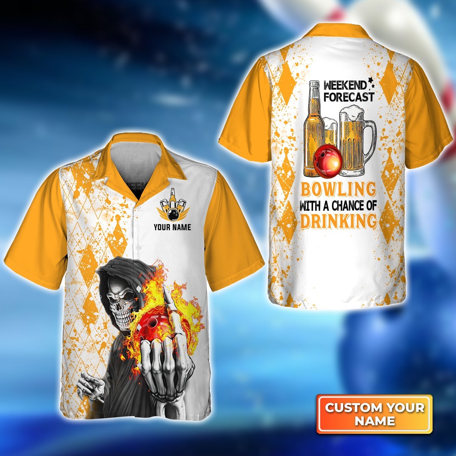 Weekend Forecast Bowling With A Big Chance of Drinking Personalized Name 3D Hawaiian Shirt