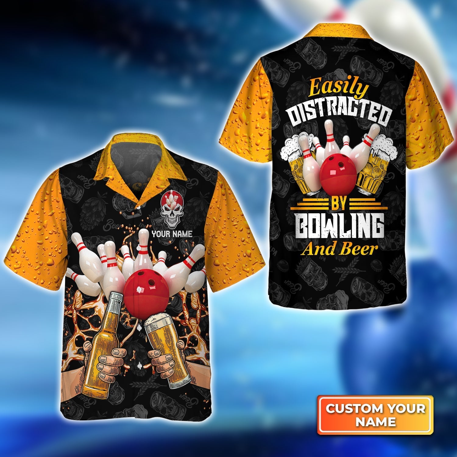 Easily Distracted By Bowling And Beer Personalized Name 3D Hawaiian Shirt
