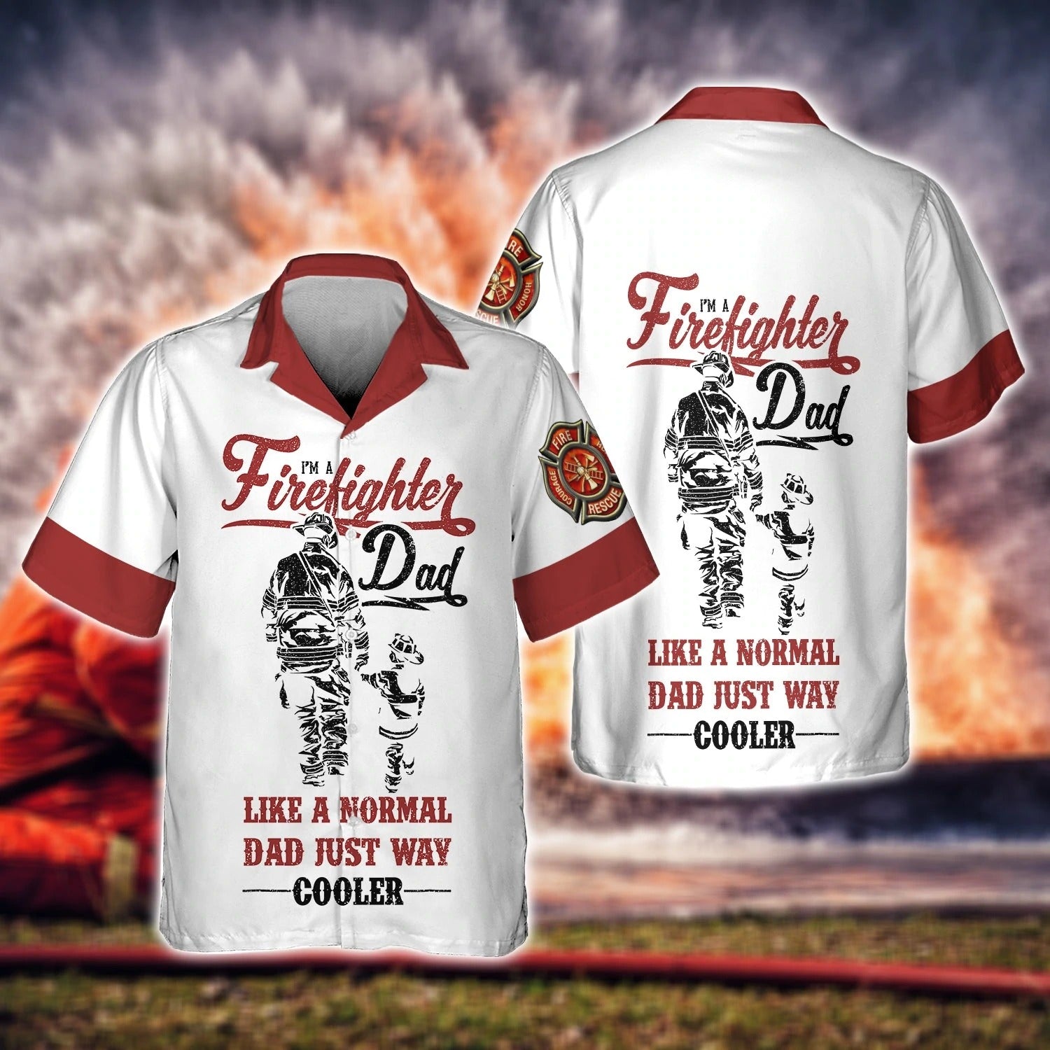 Firefighter Dad 3D Full Print T Shirt Hoodie Dad And Son Sublimation Shirt Gift For Firefighter Men Dad