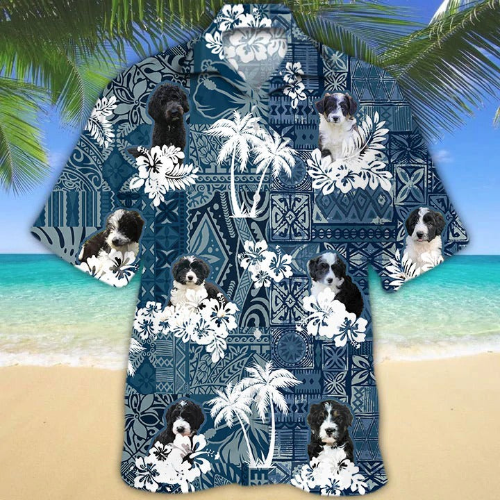 3D Full Print Border Doodle Hawaiian Shirt/ Hawaiian Dog Shirt/ Animal Hawaii Summer Beach Shirts