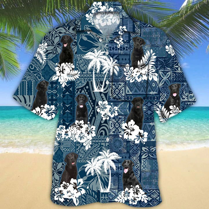 Black Labrador Hawaiian Shirt With Pocket/ Black Dog Hawaii Shirts/ Hawaii Dog Shirts
