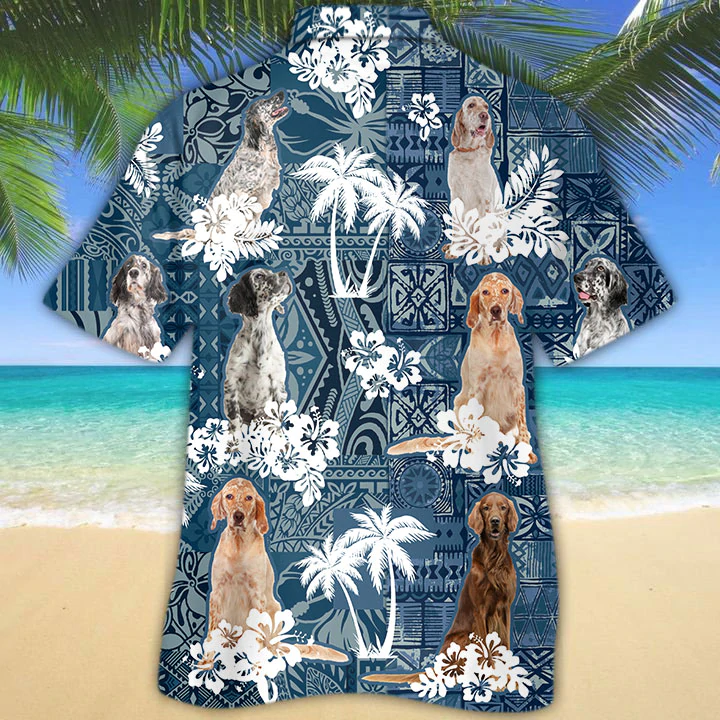 English Setter Hawaiian Shirt/ Dog Hawaiian Shirt Men/ Short Sleeve Hawaiian Aloha Shirt