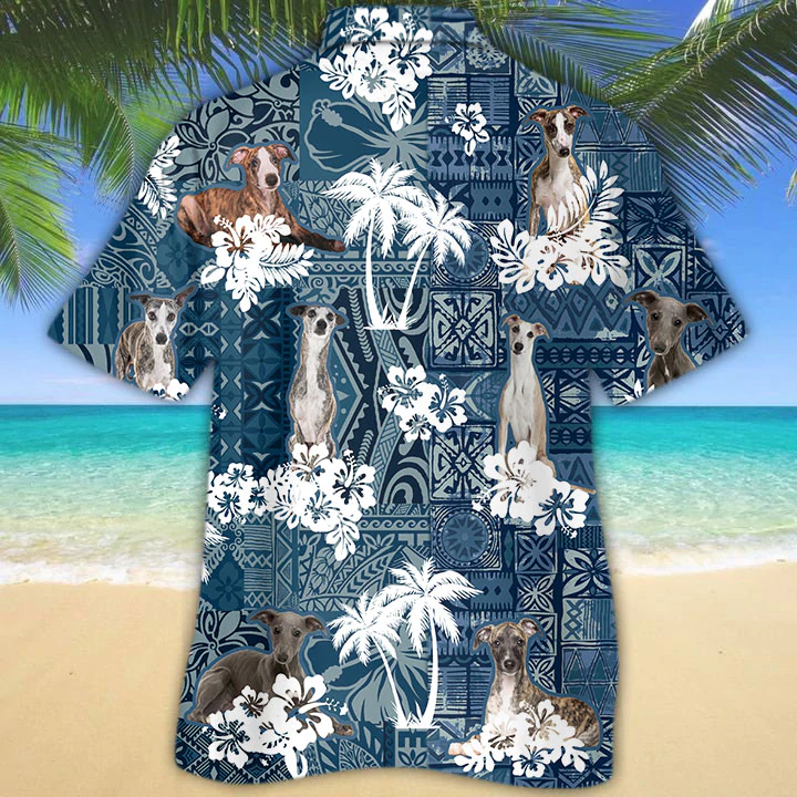 Whippet Hawaiian Shirt/ Whippet Flowers Aloha Shirt/ Men