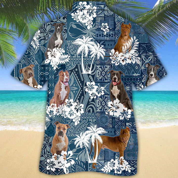 American Pit Bull Terrier Hawaiian Shirt/ Dog Hawaiian Shirt Men/ Short Sleeve Hawaiian Aloha Shirt