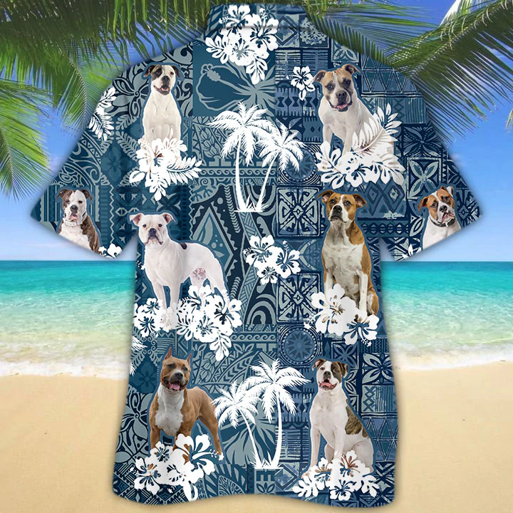 American Bulldog Hawaiian Shirt/ Dog Hawaiian Shirt Men/ Short Sleeve Hawaiian Aloha Shirt