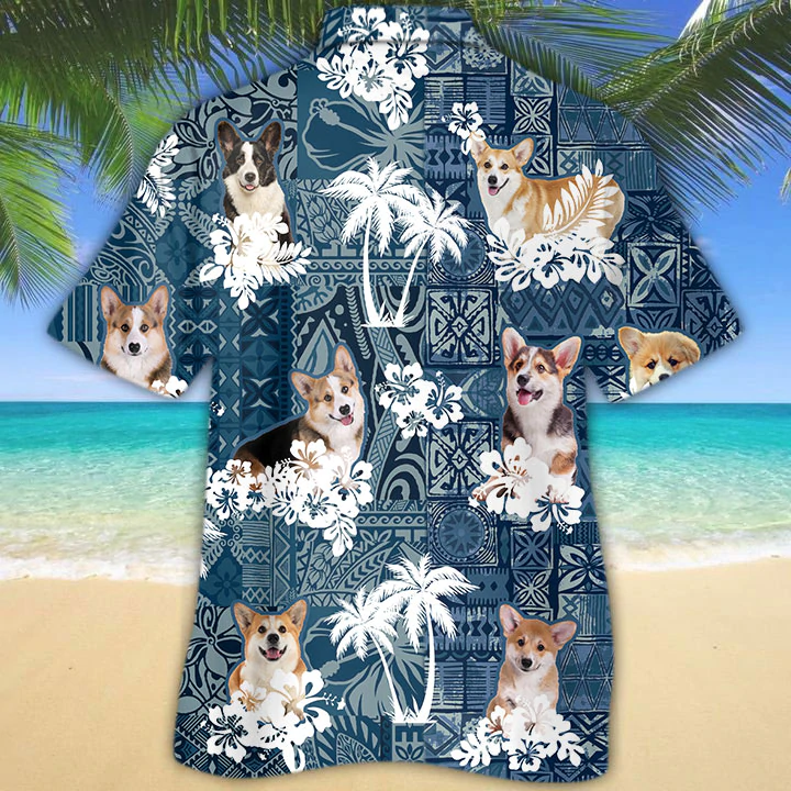 Welsh Corgi Hawaiian Shirt/ Corgi Flowers Aloha Shirt/ Men