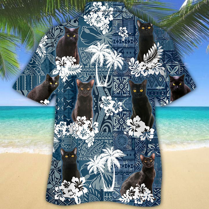Bombay Hawaiian Shirt For Summer/ Black Cat Hawaiian Shirt/ Hawaii Cat Shirt/ Animal 3D Hawaii Shirt