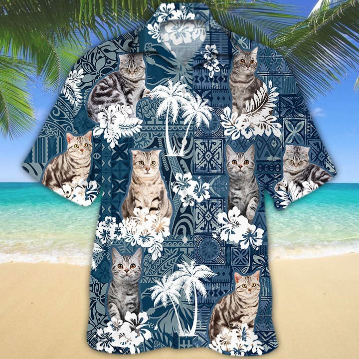 American Shorthair Summer Tropical Hawaiian Shirt/ Hawaiian Cat Shirt For Animal Lovers/ Animal Hawaiian Shirts