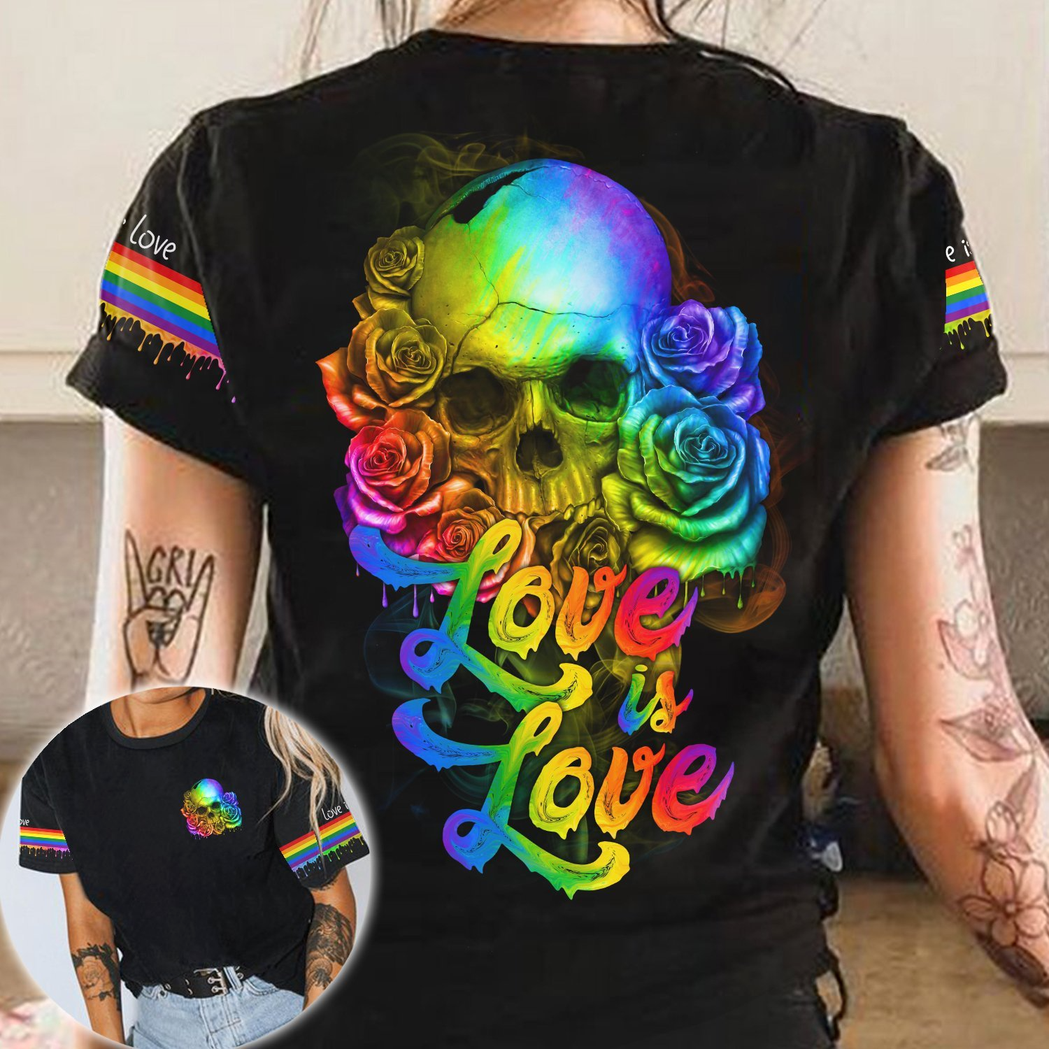 Skull Pride Shirt For Pride Month/ LGBT Skull Rose Rainbow Love Is Love/ Gift For LGBT Friends