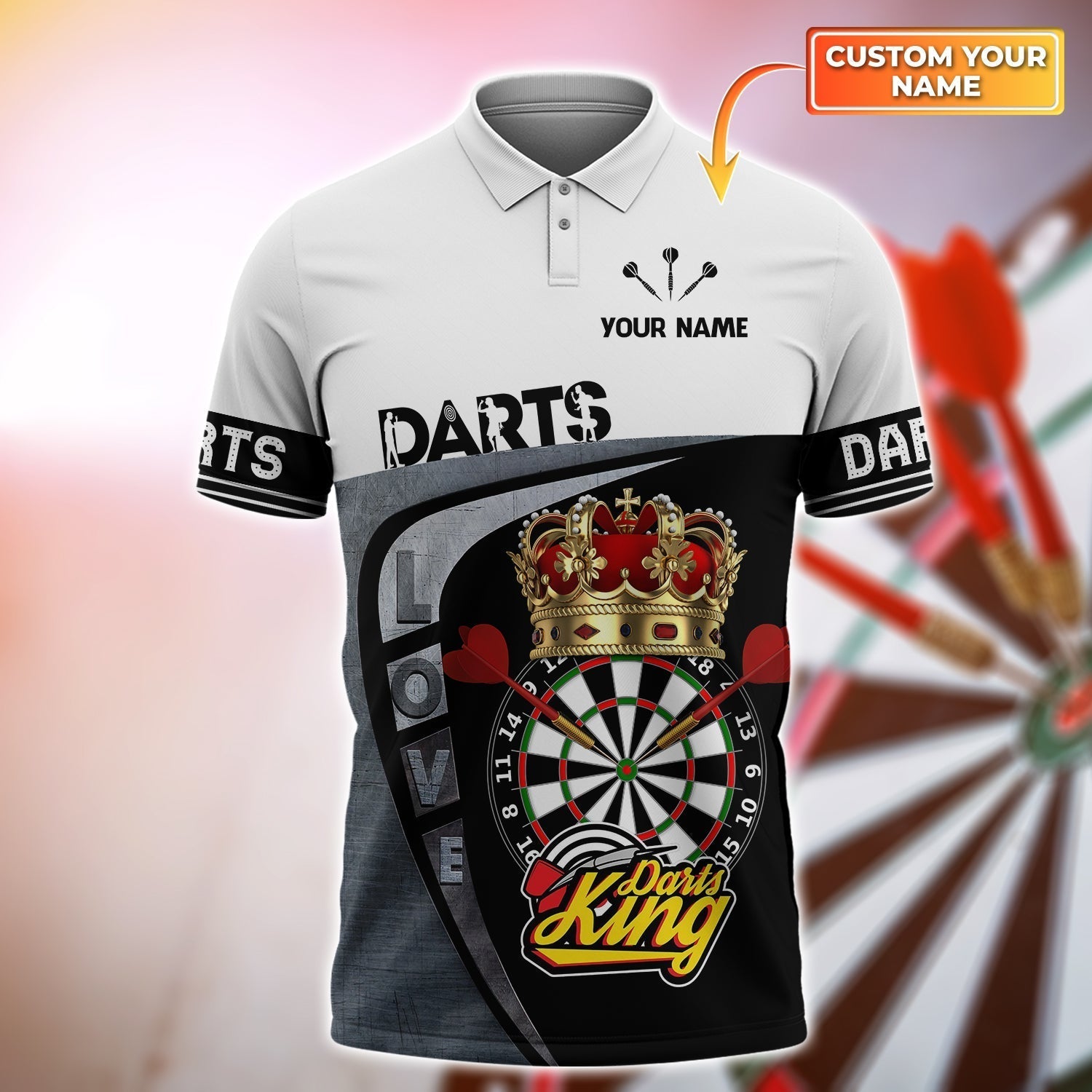 Personalized Love Dart Polo Shirt/ Custom Name King Of Dart Shirt/ Crown Dart Player