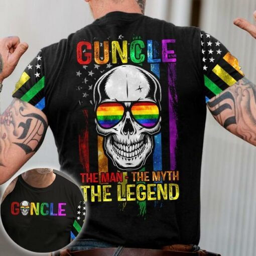 Lgbt 3D Pride Shirt Guncle The Man The Myth The Legend Skull For Lgbt Pride Month/ Lgbt Gift For Her Lgbt Gift For Him
