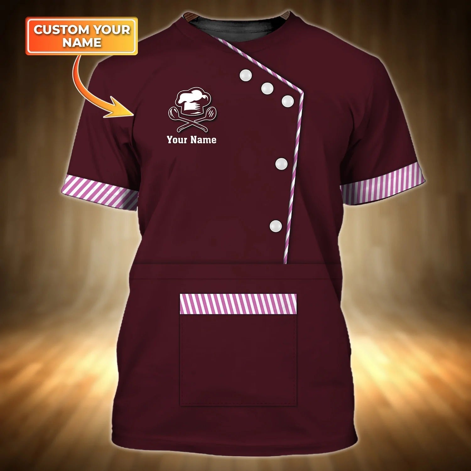 Personalized With Name Brown Chef T Shirt/ 3D All Over Print Shirt For A Master Chef/ Cooking Lover Shirt/ Chef Dad Gift
