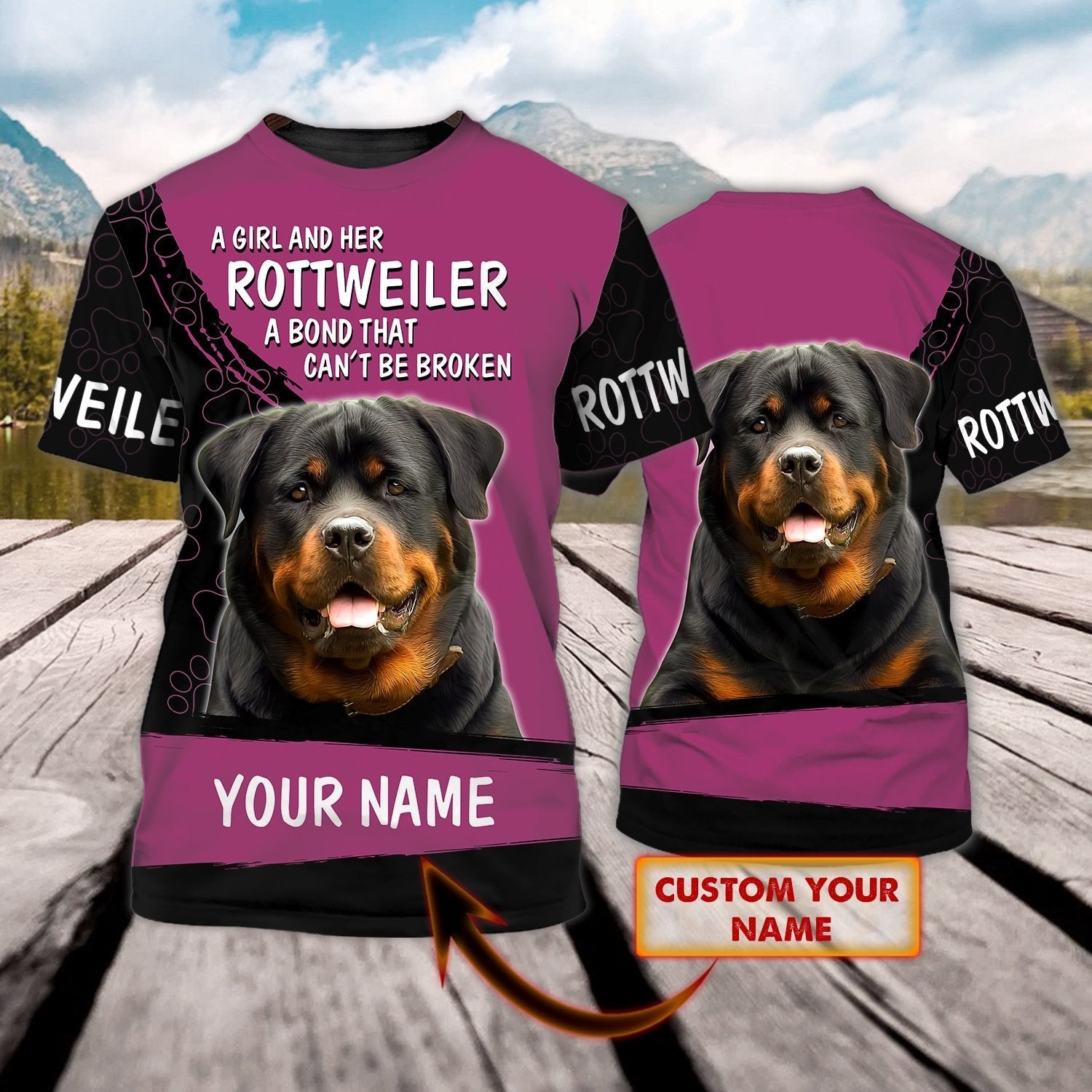 Personalized Name 3D Tshirt For Dog Lovers A Girl And Her Rottweiler A Bond That Can''t Be Broken