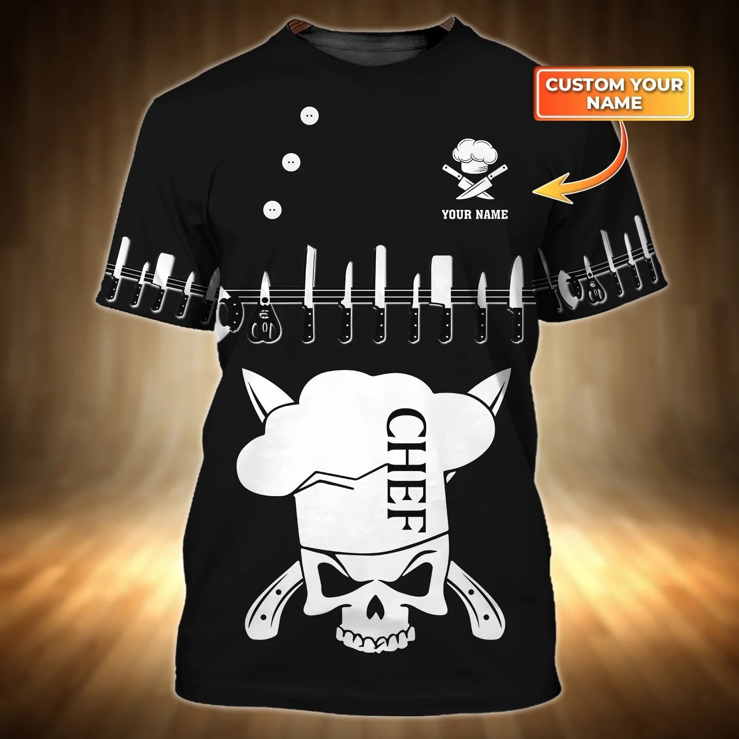 Skull Chef 3D Print On Shirt/ Personalized With Name Skull Master Chef Men Shirt/ Best Gift For Chef