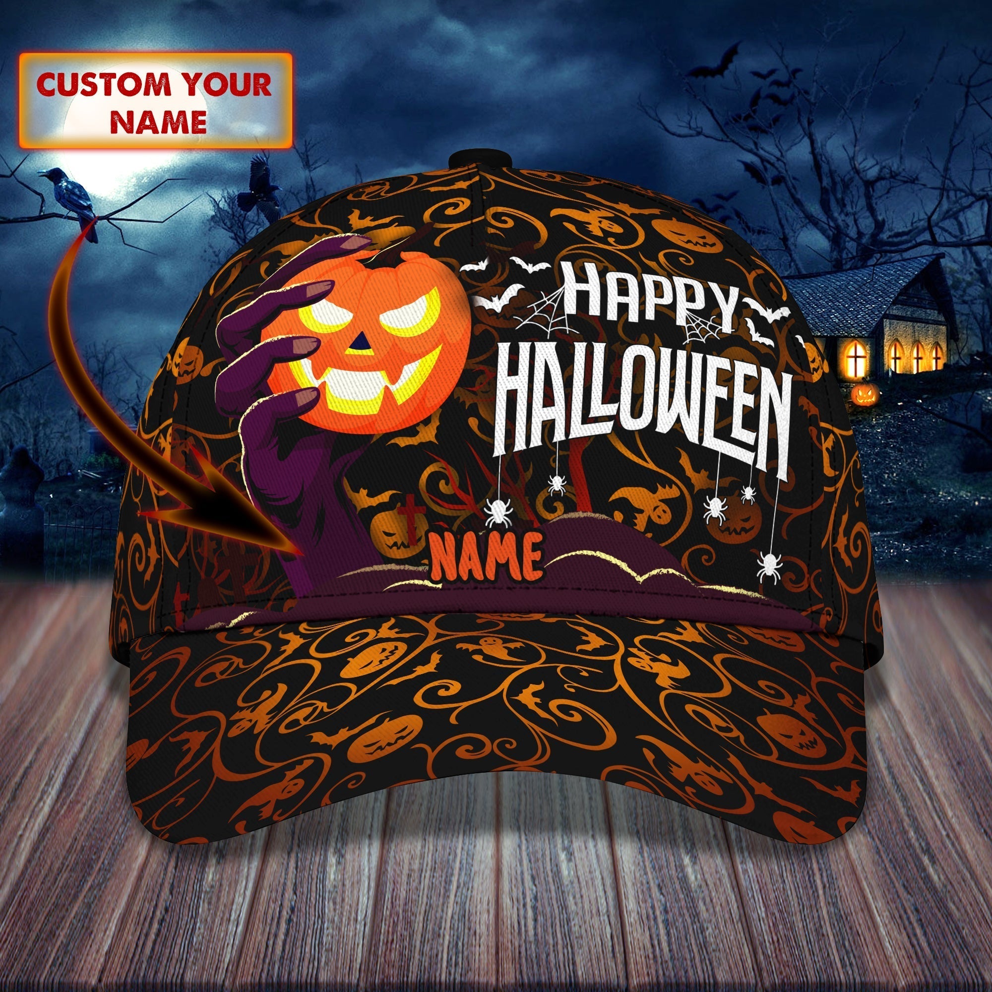 Happy Halloween Hat Personalized Letter Trucker Hat Print/ Hat with Adjustable Snap
