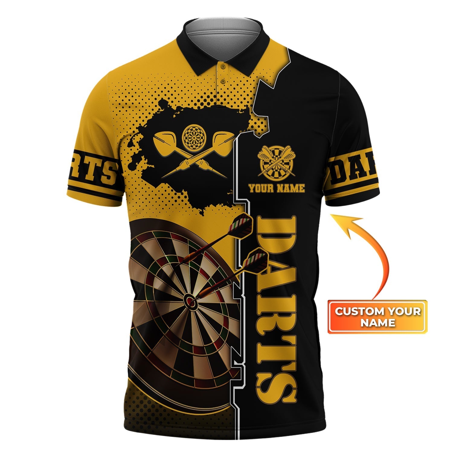 Personalized Dart In My Heart Polo Shirt/ 3D All Over Print Black and Yellow Shirt