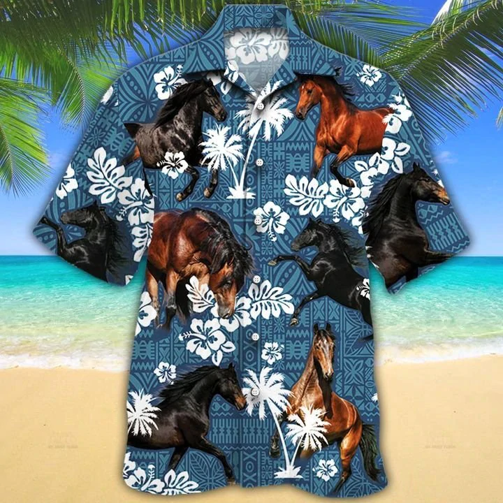 Morgan Horse Lovers Blue Tribal Hawaiian Shirt/ Cow Hawaiian shirts/ cow aloha shirt for men/ Hawaii shirt woman