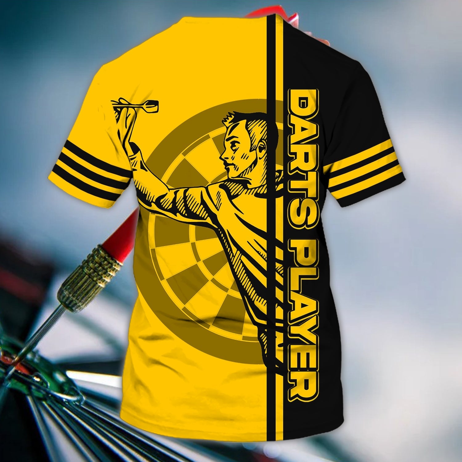Yellow Dart Player T Shirt Short Sleeve/ Playing Dart Shirt/ Love Dart Shirts