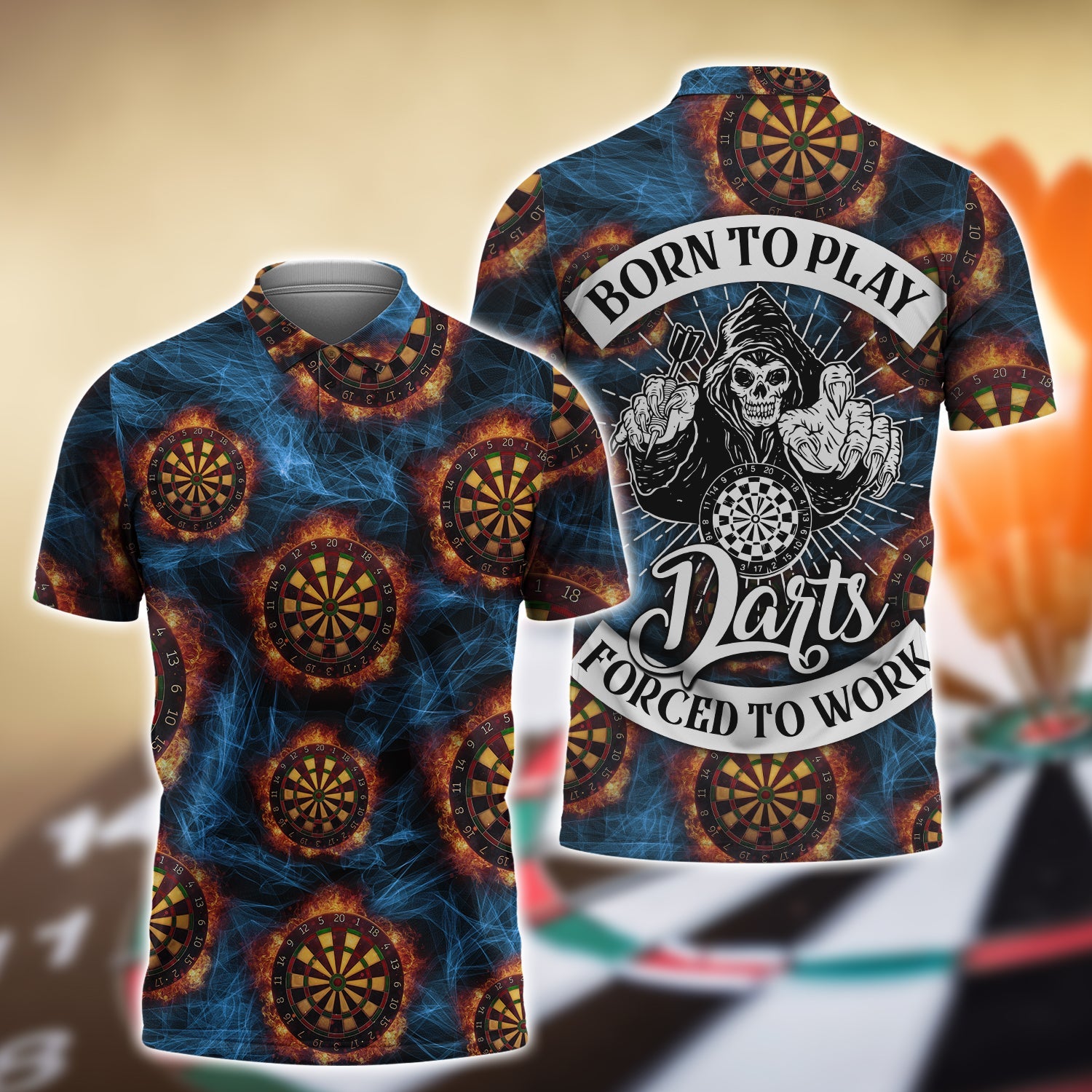 3D Full Print Over Dart Polo Shirt/ Born To Play Darts Forced To Work Funny Shirt/ Dart Shirt