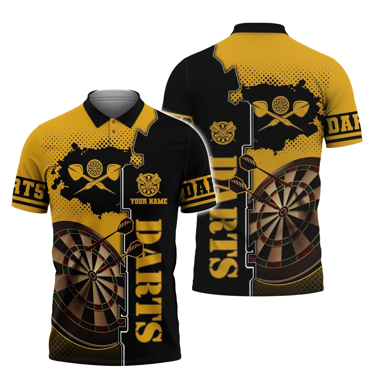Personalized Dart In My Heart Polo Shirt/ 3D All Over Print Black and Yellow Shirt