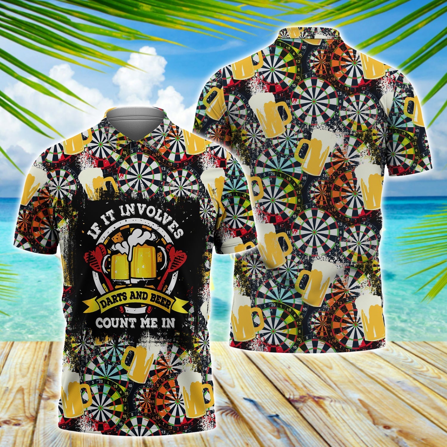 3D All Over Print Dart And Beer Pattern Polo Shirt/ Dart Shirt Water Color