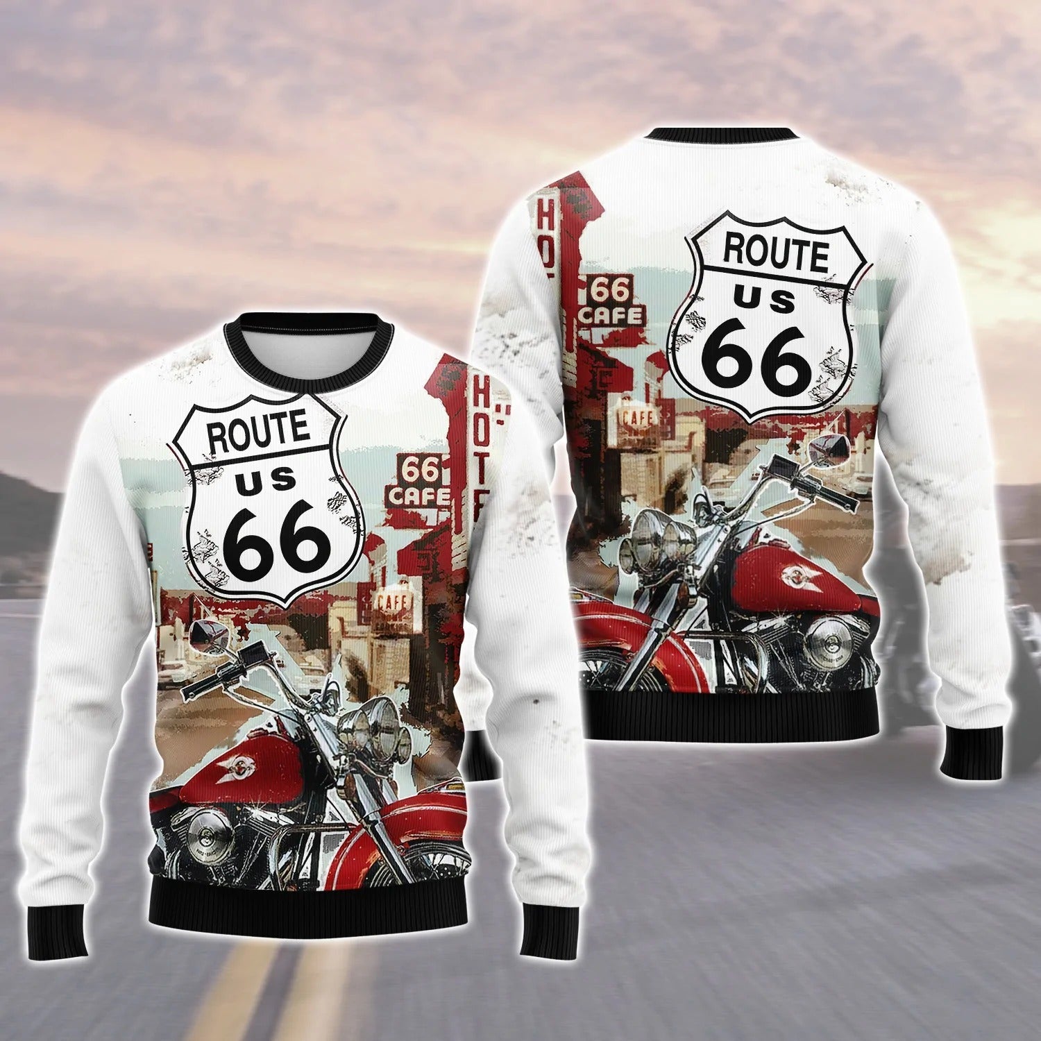This Biker Conquers Route 66 Cafe 3D T Shirt/ Biker Hoodie Bomber/ Gift For Biker