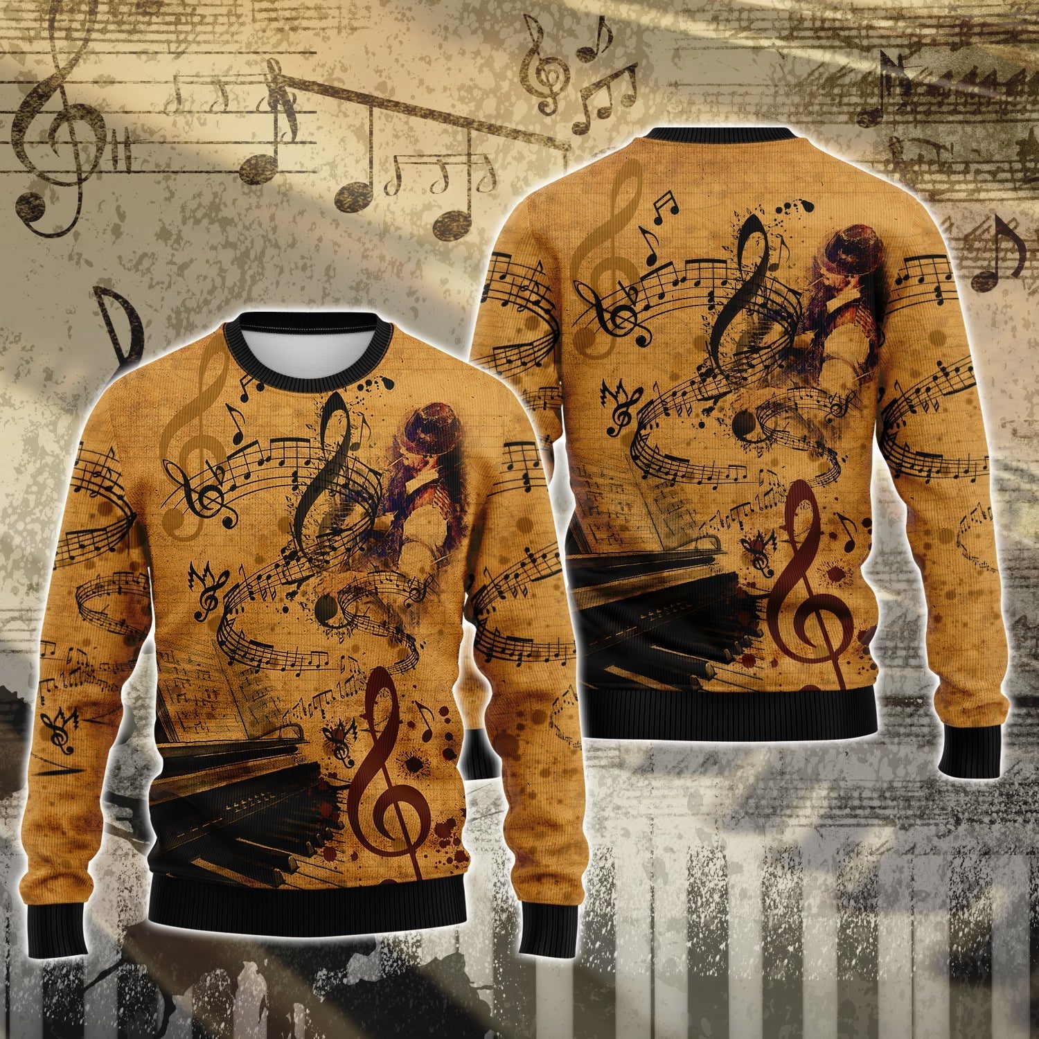 3D Yellow Vintage Piano T Shirt For Pianist Men Women Piano Shirt Gift For Piano Lovers