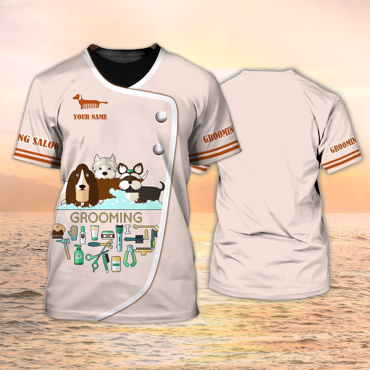 Personalized Name 3D Tshirt For A Dog Groomer Grooming Salon Dog Groomer Uniform