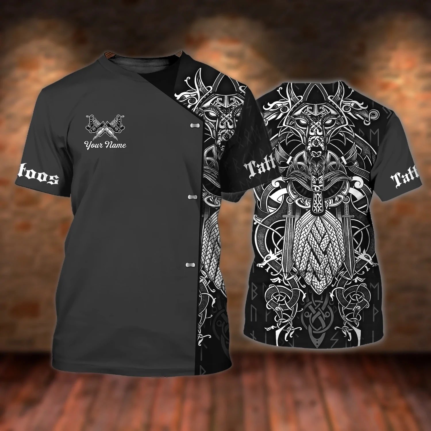 Custom Tattoo Viking Shirt Men/ Tattoo Artist Gift For Him/ 3D Shirt For Tattoo Shop