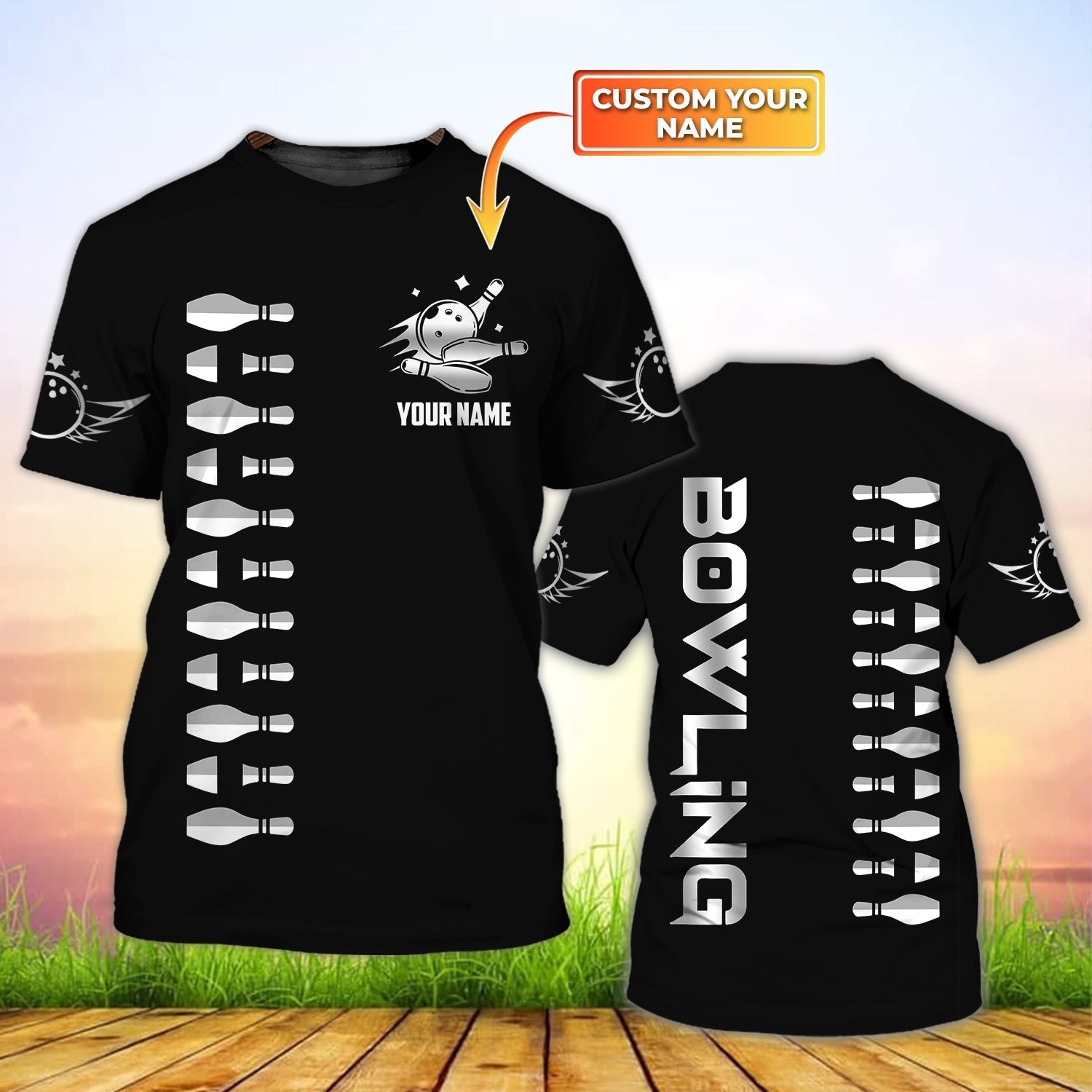 Custom 3D Black Bowling T Shirt/ Bowling Shirts Custom/ Bowling Shirt