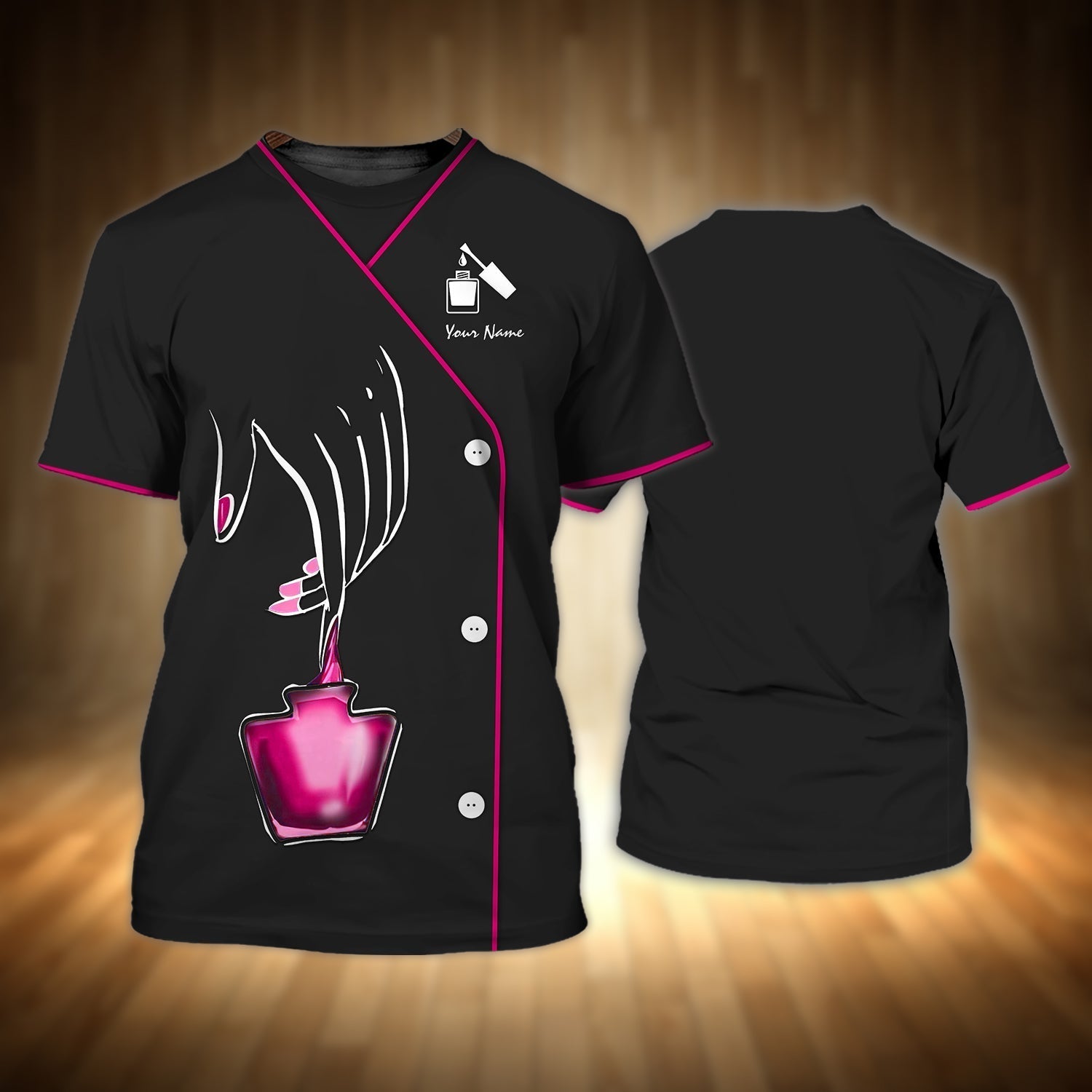 Custom Nail Technician Black And Pink Shirt Nail Pattern/ Nail Shirts For Men Women