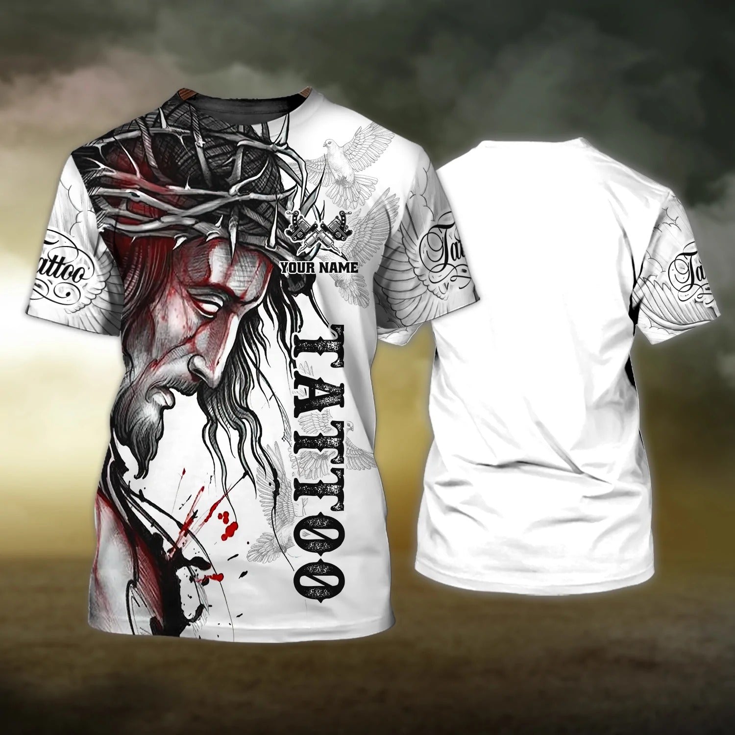 Personalized 3D All Over Print Tattoo Shirt Men/ Jesus Tattoo Tshirt/ Best Gift For Tattoo Shop