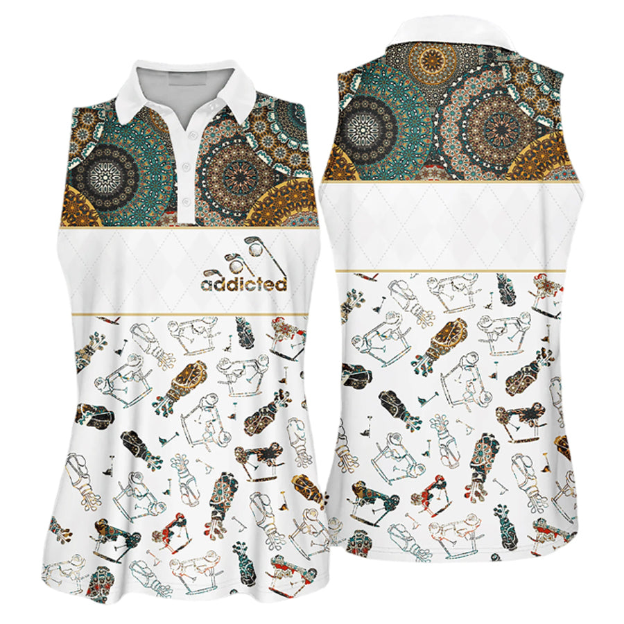 Madala Addicted Pattern Golf Sleeveless Polo Shirt/ Short Sleeve Polo Shirt For Women