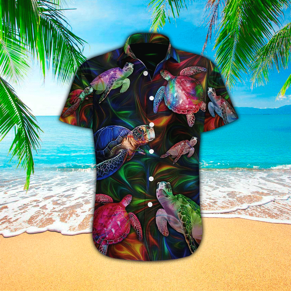 Sea Turtle With Tropical Leaf Flower 3D Print Polyester Hawaiian Shirt