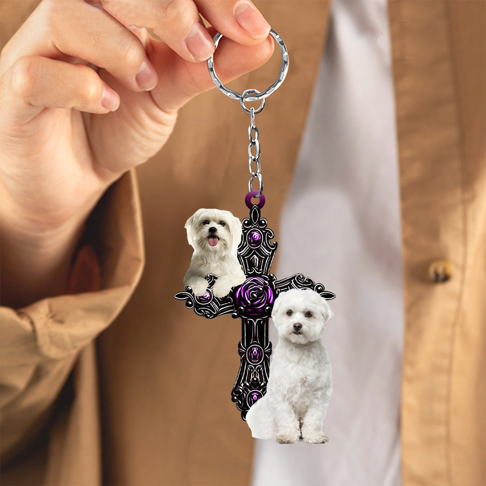 Maltese  Pray For God Acrylic Keychain Dog Keychain Coolspod