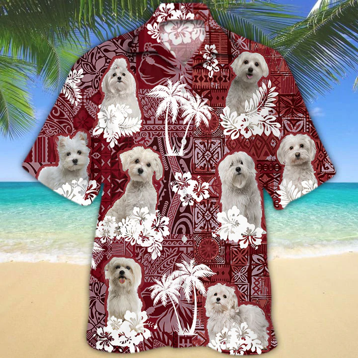 Maltese Hawaiian Shirt/ Gift for Dog Lover Shirts/ Maltese Beach Shirt/ Men''s Hawaiian shirt