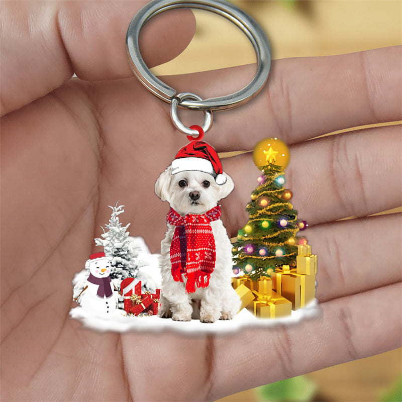 Maltese Early Merry Christmas Acrylic Keychain Dog Keychain
