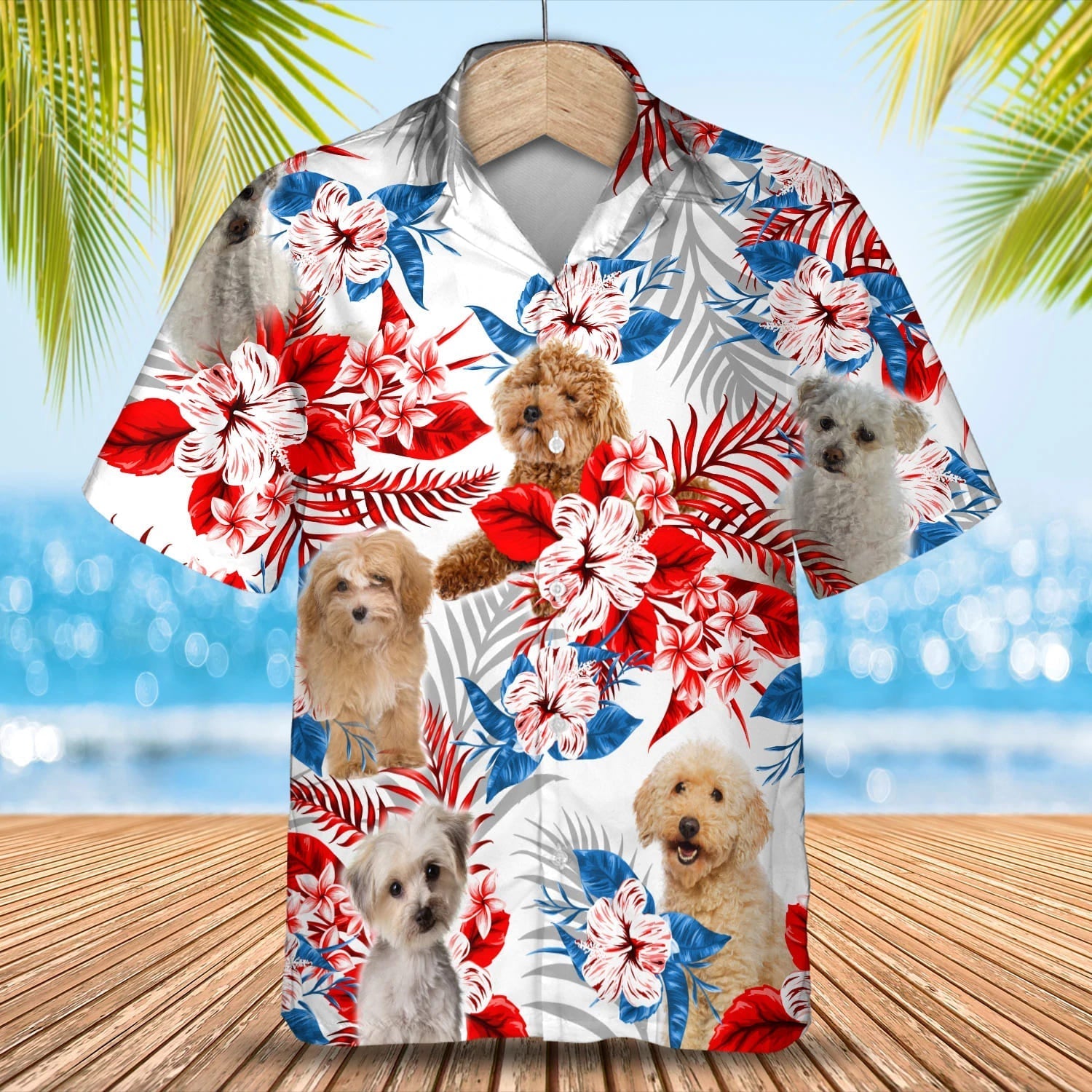 Maltipoo American flag Hawaiian Shirt/ Summer aloha shirt/ Men Hawaiian shirt/ Gift for summer