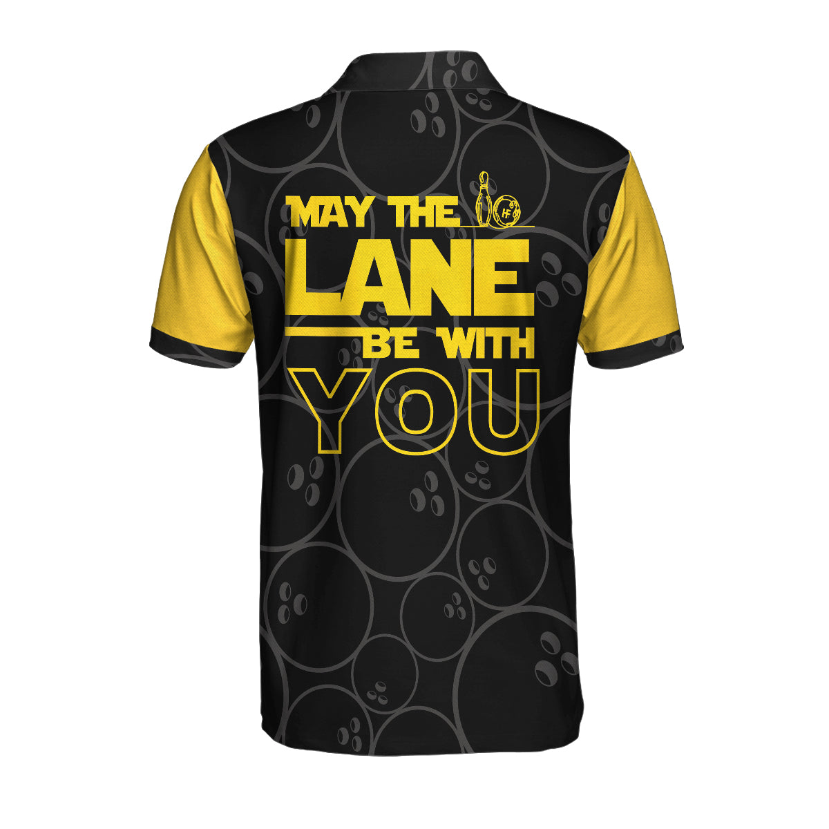 May The Lane Be With You Polo Shirt/ Black And Yellow Bowling Ball Pattern Shirt/ Funny Sayings Shirt Coolspod