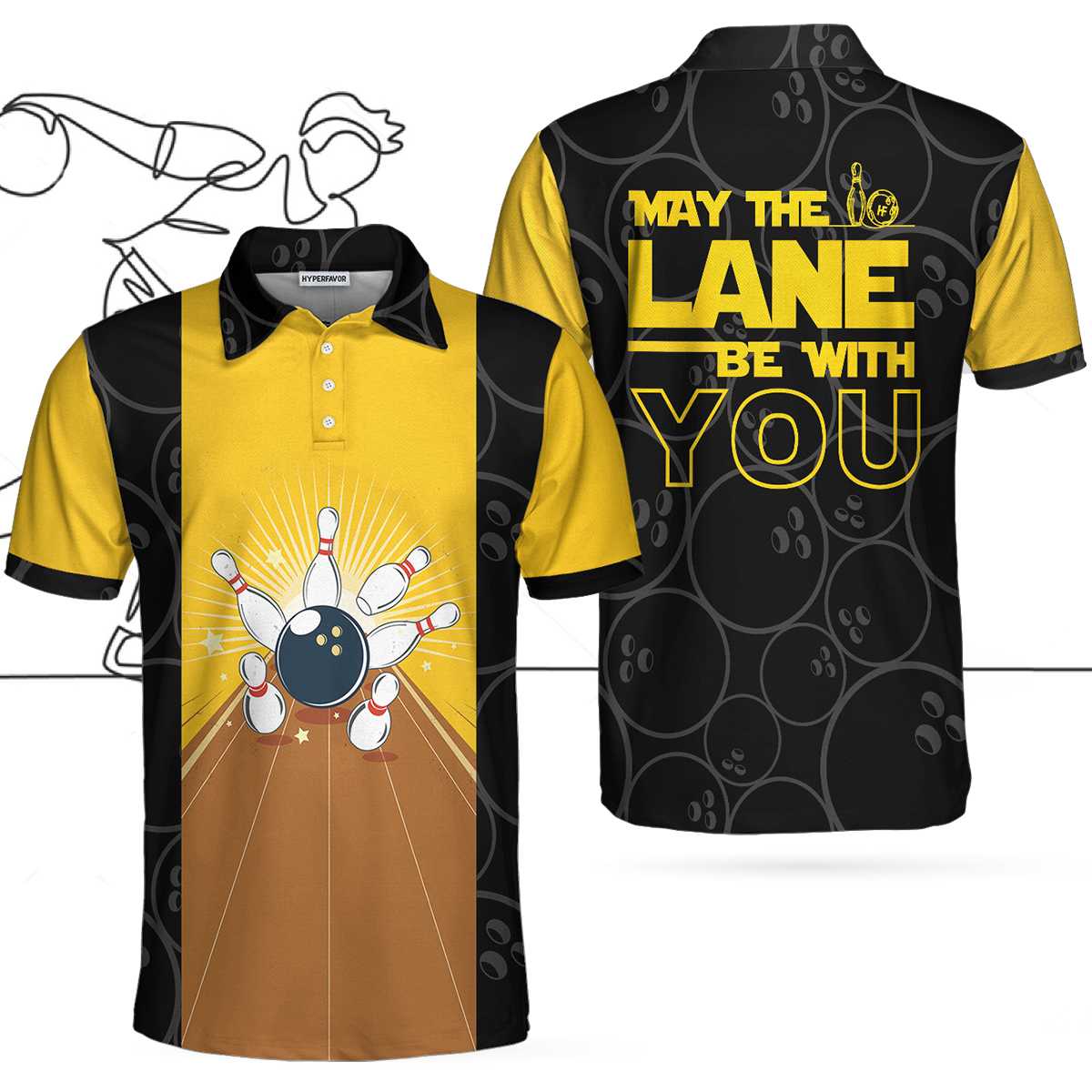 May The Lane Be With You Polo Shirt/ Black And Yellow Bowling Ball Pattern Shirt/ Funny Sayings Shirt Coolspod
