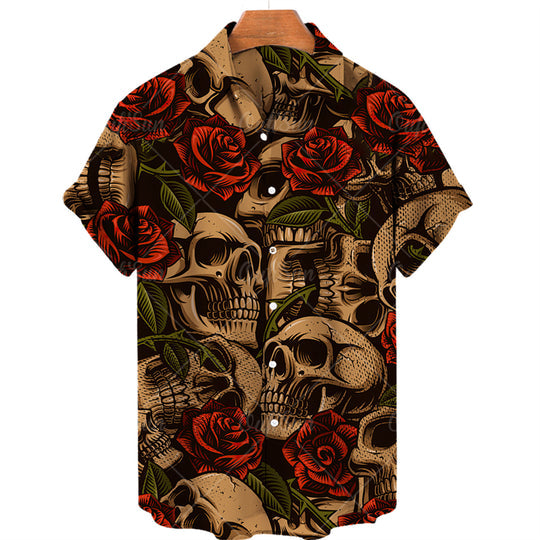 Skull and Rose Hawaiian Shirt/  Hawaii shirt for Men/ Gift for Skull Lovers