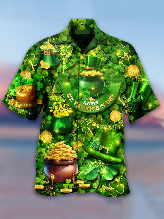 Happy St. Patrick''s Day Hawaiian shirt - Men''s Casual Happy St. Patrick''s Day Hawaiian Shirt