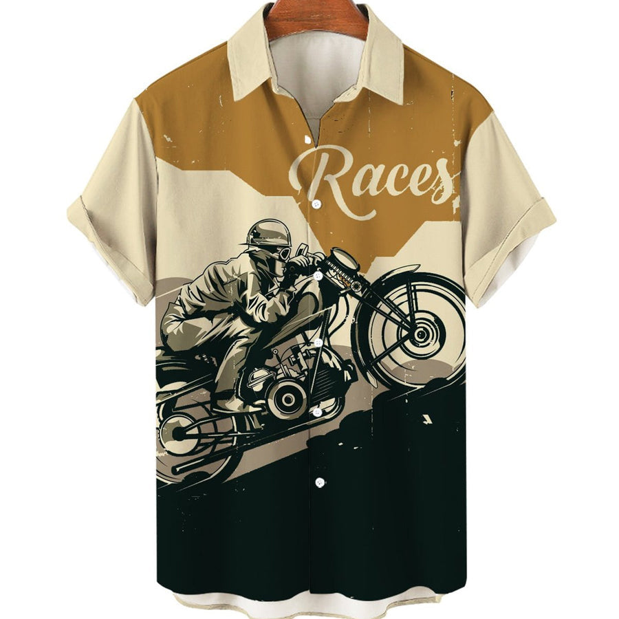 Men''s Motorcycle Print Holiday Short Sleeve Hawaiian Shirts for men/ Women